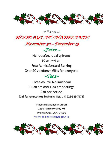 Holidays at Shadelands in Walnut Creek from Nov 30th – Dec 15th ...