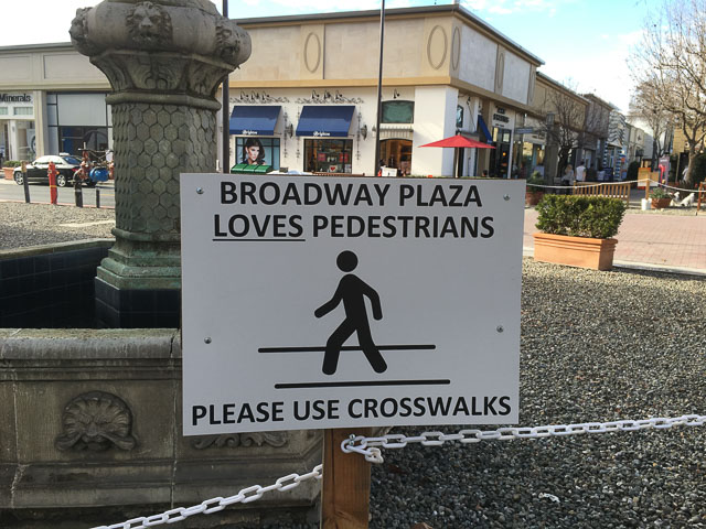 broadway-plaza-loves-pedestrians-sign