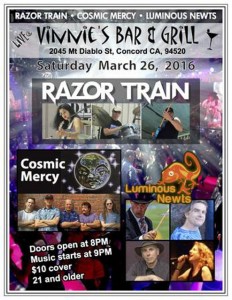 Cosmic Mercy Razor Train, Cosmic Mercy & Luminous Newts Live at Vinnie’s Bar & Grill ...