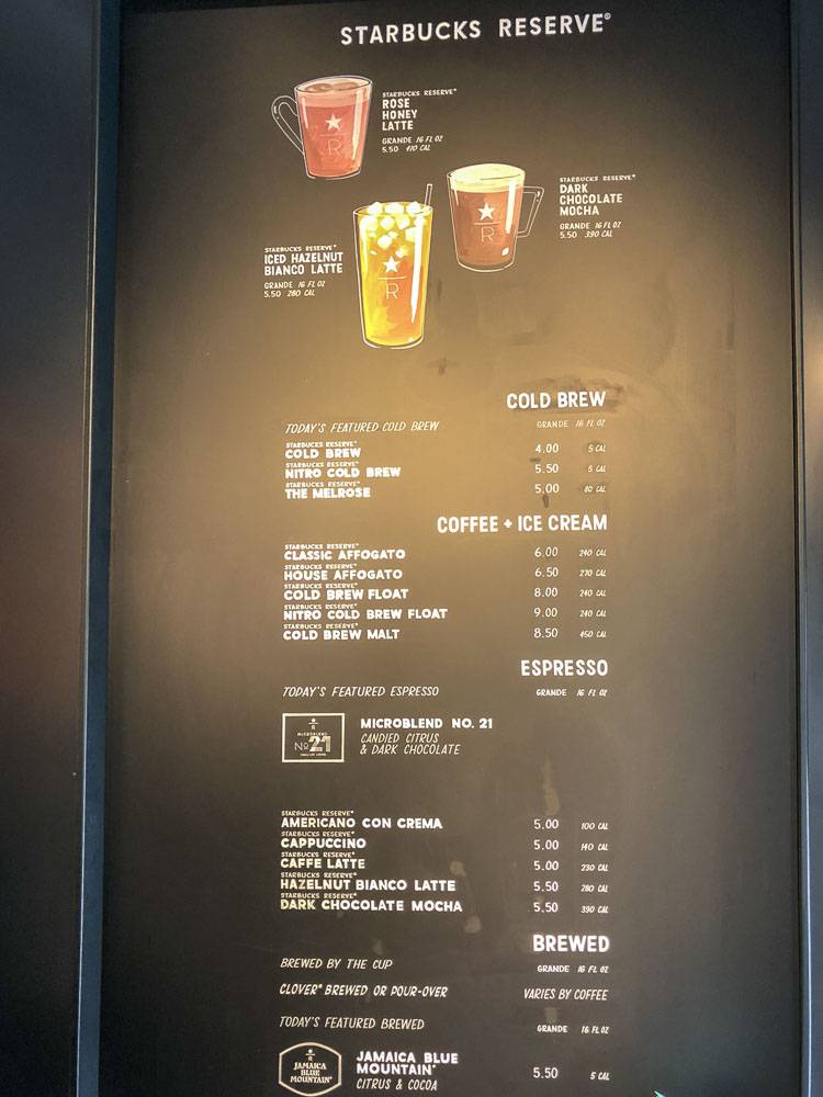 Starbucks reserve menu